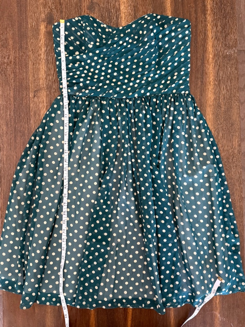 Unique Vintage Teal Polka Dot Strapless Fit Flare Dress Rockabilly L - Picture 7 of 11